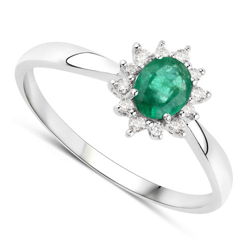 0.40 Carat Genuine Zambian Emerald and White Diamond 14K White Gold Ring on sale at MyriadMart