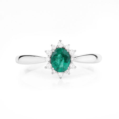 0.40 Carat Genuine Zambian Emerald and White Diamond 14K White Gold Ring on sale at MyriadMart