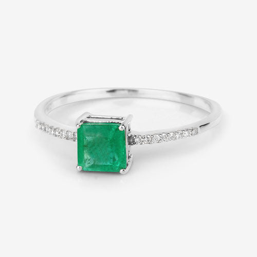 0.64 Carat Genuine Zambian Emerald and White Diamond 14K White Gold Ring on sale at MyriadMart