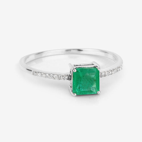0.64 Carat Genuine Zambian Emerald and White Diamond 14K White Gold Ring on sale at MyriadMart