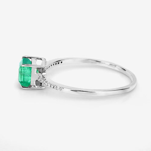 0.64 Carat Genuine Zambian Emerald and White Diamond 14K White Gold Ring on sale at MyriadMart