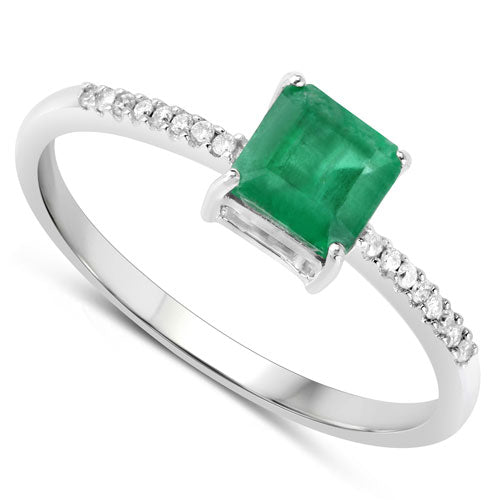 0.64 Carat Genuine Zambian Emerald and White Diamond 14K White Gold Ring on sale at MyriadMart