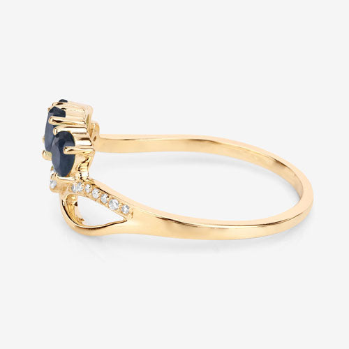 0.65 Carat Genuine Blue Sapphire and White Diamond 14K Yellow Gold Ring on sale at MyriadMart