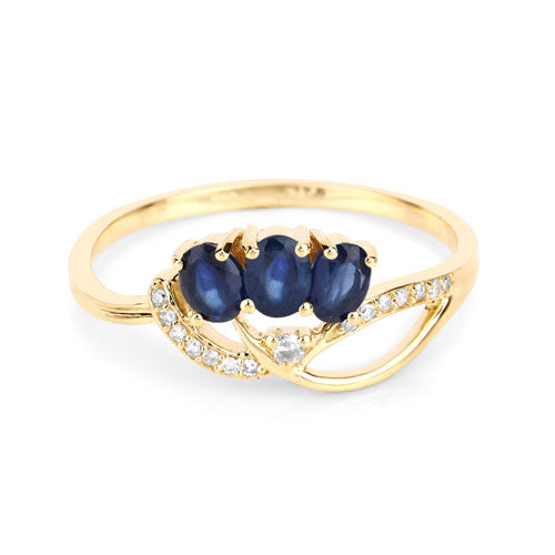 0.65 Carat Genuine Blue Sapphire and White Diamond 14K Yellow Gold Ring on sale at MyriadMart