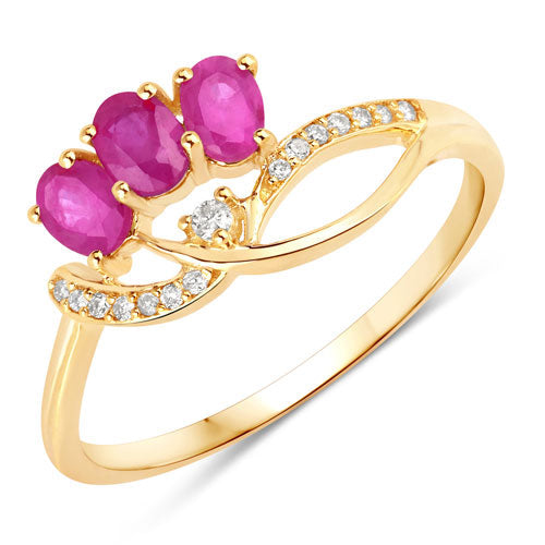 0.71 Carat Genuine Ruby and White Diamond 14K Yellow Gold Ring on sale at MyriadMart