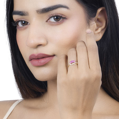 0.71 Carat Genuine Ruby and White Diamond 14K Yellow Gold Ring on sale at MyriadMart