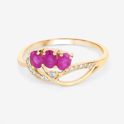 0.71 Carat Genuine Ruby and White Diamond 14K Yellow Gold Ring on sale at MyriadMart