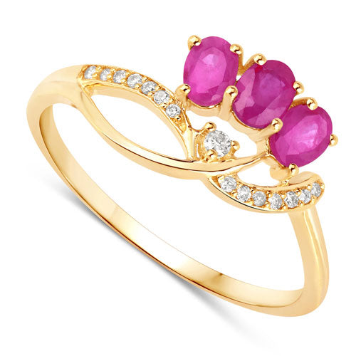 0.71 Carat Genuine Ruby and White Diamond 14K Yellow Gold Ring on sale at MyriadMart