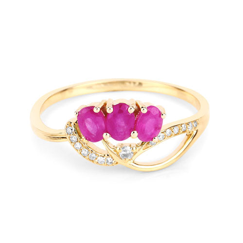 0.71 Carat Genuine Ruby and White Diamond 14K Yellow Gold Ring on sale at MyriadMart