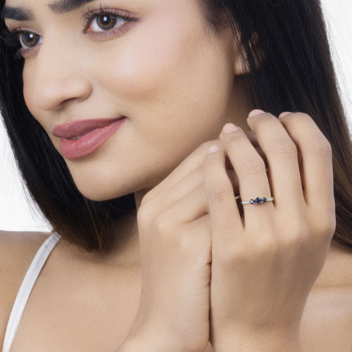 0.56 Carat Genuine Blue Sapphire and White Diamond 14K White Gold Ring on sale at MyriadMart
