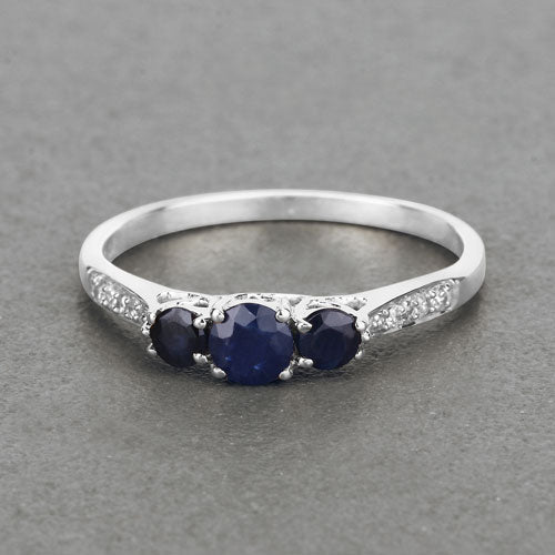 0.56 Carat Genuine Blue Sapphire and White Diamond 14K White Gold Ring on sale at MyriadMart