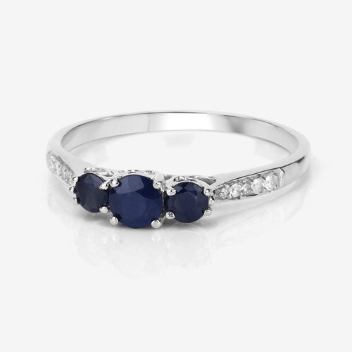 0.56 Carat Genuine Blue Sapphire and White Diamond 14K White Gold Ring on sale at MyriadMart
