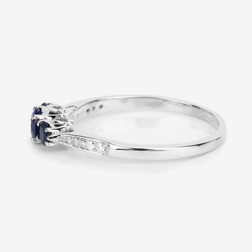 0.56 Carat Genuine Blue Sapphire and White Diamond 14K White Gold Ring on sale at MyriadMart