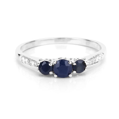 0.56 Carat Genuine Blue Sapphire and White Diamond 14K White Gold Ring on sale at MyriadMart