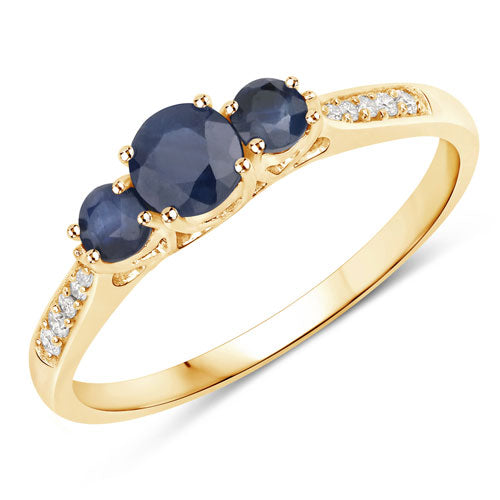 0.56 Carat Genuine Blue Sapphire and White Diamond 14K Yellow Gold Ring on sale at MyriadMart