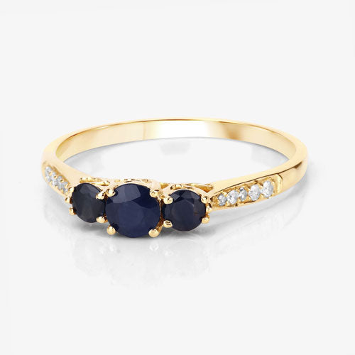 0.56 Carat Genuine Blue Sapphire and White Diamond 14K Yellow Gold Ring on sale at MyriadMart