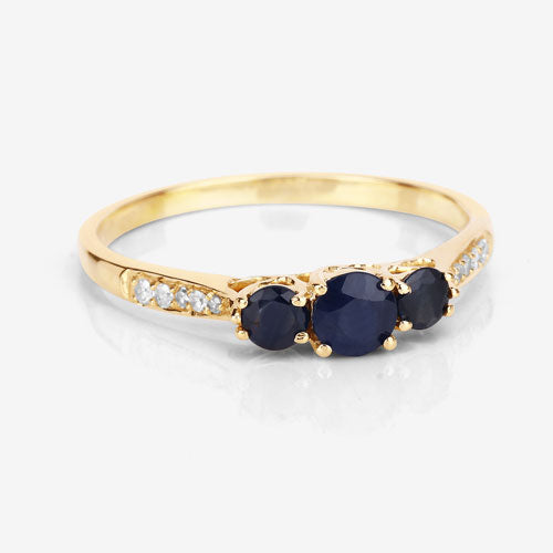 0.56 Carat Genuine Blue Sapphire and White Diamond 14K Yellow Gold Ring on sale at MyriadMart