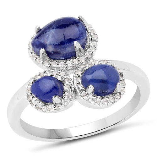2.28 Carat Genuine Blue Aventurine And White Topaz .925 Sterling Silver Ring on sale at MyriadMart