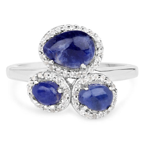 2.28 Carat Genuine Blue Aventurine And White Topaz .925 Sterling Silver Ring on sale at MyriadMart