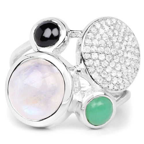 5.90 Carat Genuine Multi Stone .925 Sterling Silver Ring on sale at MyriadMart