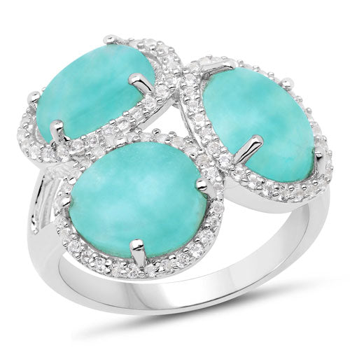 5.30 Carat Genuine Amazonite And White Topaz .925 Sterling Silver Ring on sale at MyriadMart