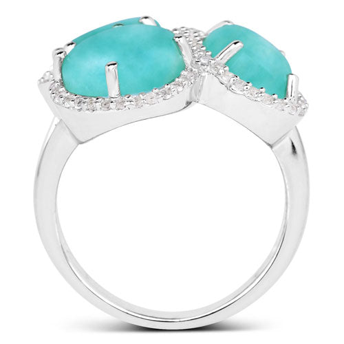 5.30 Carat Genuine Amazonite And White Topaz .925 Sterling Silver Ring on sale at MyriadMart