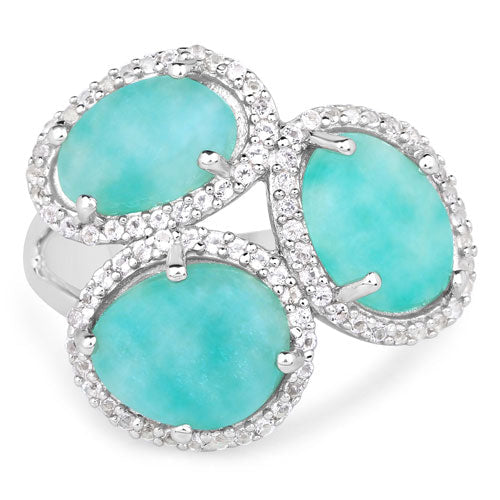 5.30 Carat Genuine Amazonite And White Topaz .925 Sterling Silver Ring on sale at MyriadMart