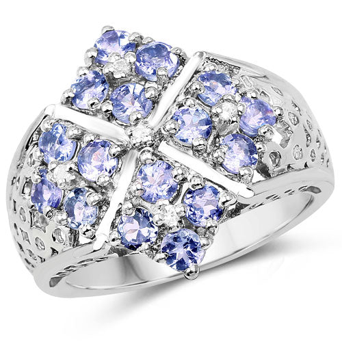 1.65 Carat Genuine Tanzanite and White Topaz .925 Sterling Silver Ring on sale at MyriadMart