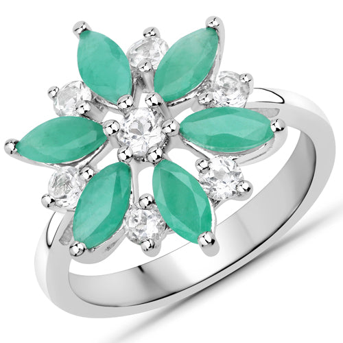 1.85 Carat Genuine Emerald and White Topaz .925 Sterling Silver Ring on sale at MyriadMart