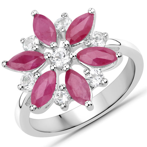 1.81 Carat Genuine Ruby and White Topaz .925 Sterling Silver Ring on sale at MyriadMart