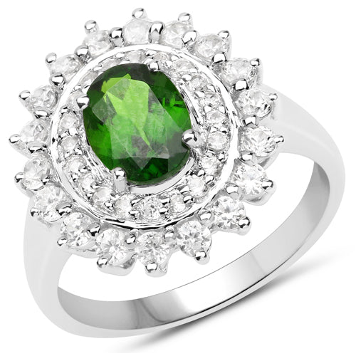 2.40 Carat Genuine Chrome Diopside and White Zircon .925 Sterling Silver Ring on sale at MyriadMart