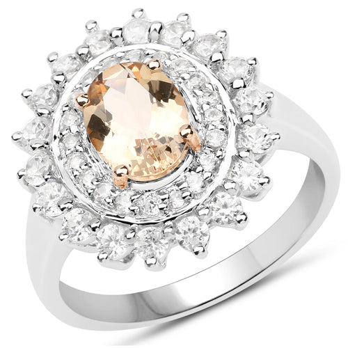 Two Tone Plated 2.30 Carat Genuine Peach Morganite and White Zircon .925 Sterling Silver Ring on sale at MyriadMart