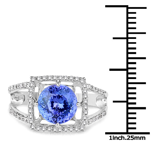 14K White Gold 3.26 Carat Genuine Tanzanite and White Diamond Ring on sale at MyriadMart