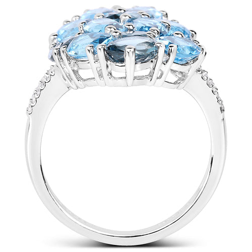 6.69 Carat Genuine Swiss Blue Topaz, London Blue Topaz and White Zircon .925 Sterling Silver Ring on sale at MyriadMart