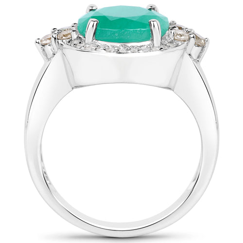 3.51 Carat Genuine Emerald, Champagne Diamond and White Diamond .925 Sterling Silver Ring on sale at MyriadMart