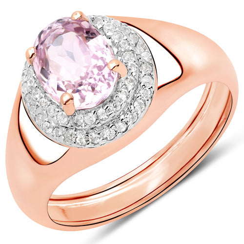 2.17 Carat Genuine Kunzite and White Zircon .925 Sterling Silver Ring on sale at MyriadMart