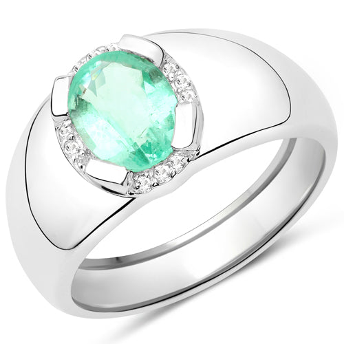 1.10 Carat Genuine Emerald and White Topaz .925 Sterling Silver Ring on sale at MyriadMart