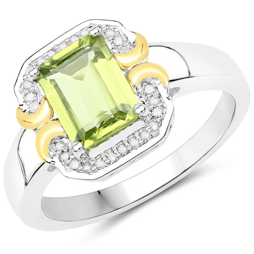 1.67 Carat Genuine Peridot and White Diamond .925 Sterling Silver Ring on sale at MyriadMart