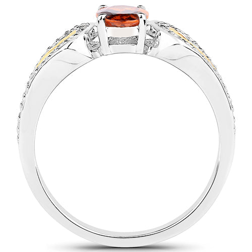 1.01 Carat Genuine Garnet and White Diamond 14K Yellow Gold with .925 Sterling Silver Ring on sale at MyriadMart