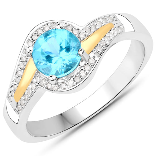 0.92 Carat Genuine Apatite and White Diamond .925 Sterling Silver Ring on sale at MyriadMart