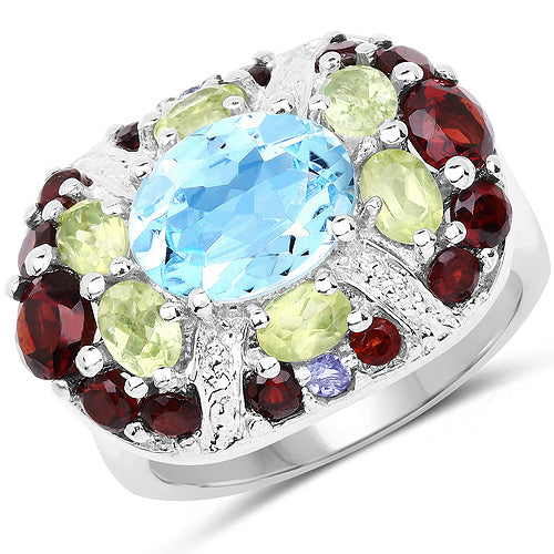 5.43 Carat Genuine Multi Stone .925 Sterling Silver Ring on sale at MyriadMart
