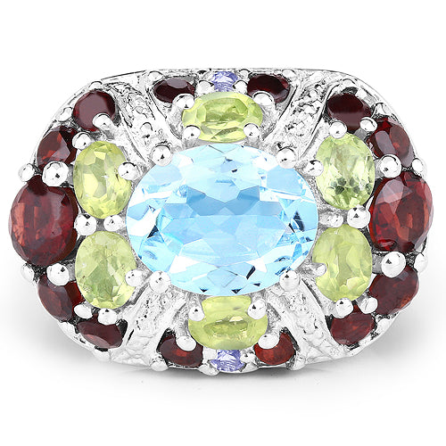 5.43 Carat Genuine Multi Stone .925 Sterling Silver Ring on sale at MyriadMart