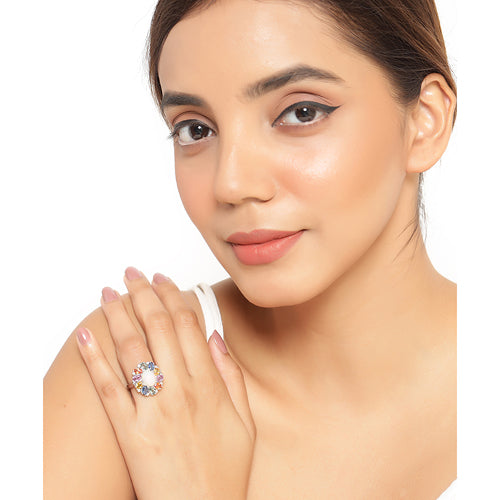 3.92 Carat Genuine Ethiopian Opal, Multi Sapphire and White Diamond .925 Sterling Silver Ring on sale at MyriadMart