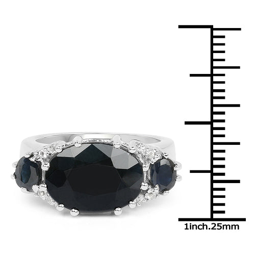 8.62 Carat Genuine Black Sapphire & White Topaz .925 Sterling Silver Ring on sale at MyriadMart