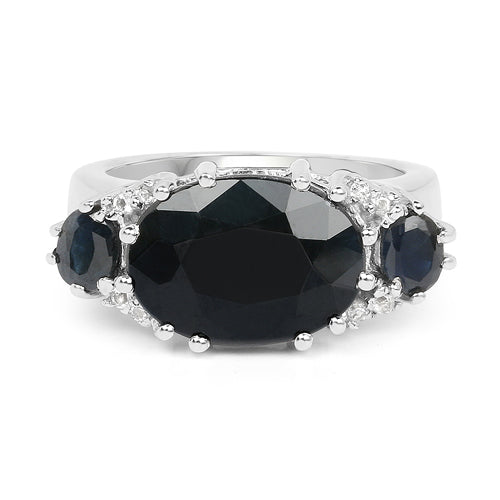 8.62 Carat Genuine Black Sapphire & White Topaz .925 Sterling Silver Ring on sale at MyriadMart