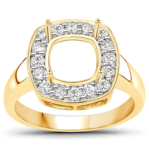 0.48 Carat Genuine White Diamond 14K Yellow Gold Semi Mount Ring - holds 8x8mm Cushion Gemstone on sale at MyriadMart