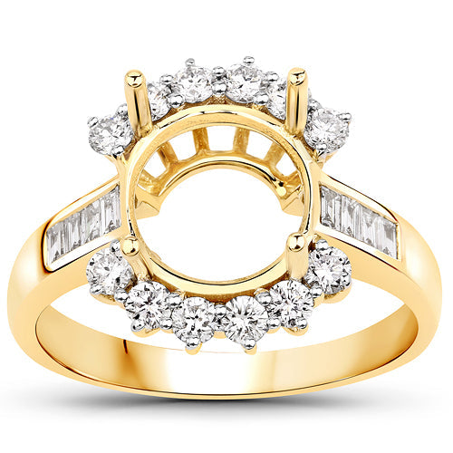 0.58 Carat Genuine White Diamond 14K Yellow Gold Semi Mount Ring - holds 9.00mm Round Gemstone on sale at MyriadMart