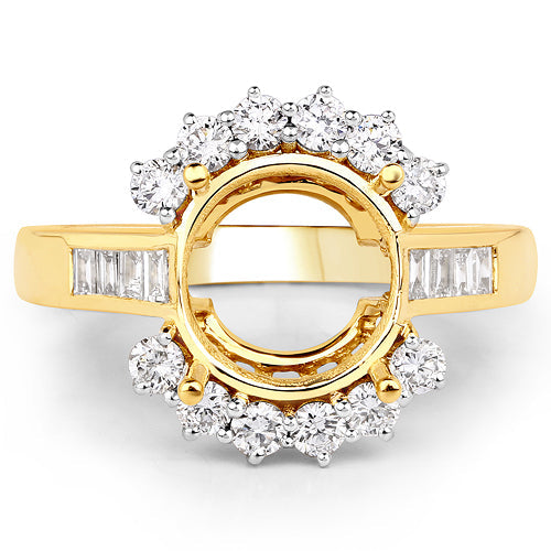 0.58 Carat Genuine White Diamond 14K Yellow Gold Semi Mount Ring - holds 9.00mm Round Gemstone on sale at MyriadMart