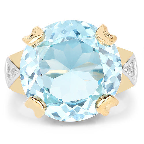 14K Yellow Gold Plated 12.98 Carat Genuine Blue Topaz and White Topaz .925 Sterling Silver Ring on sale at MyriadMart