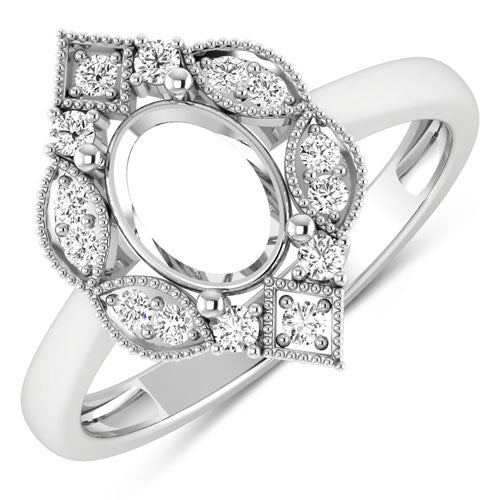 0.20 Carat Genuine White Diamond 14K White Gold Semi Mount Ring - holds 8x6mm Oval Gemstone on sale at MyriadMart